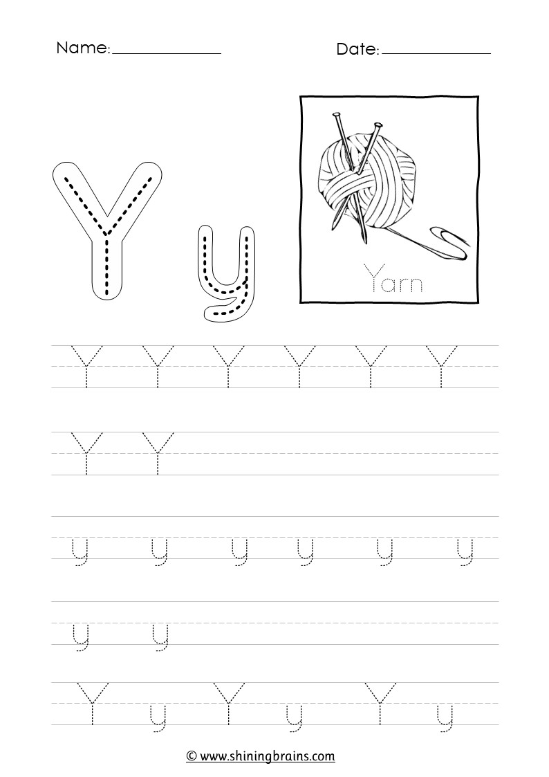 Tracing letter y y worksheet