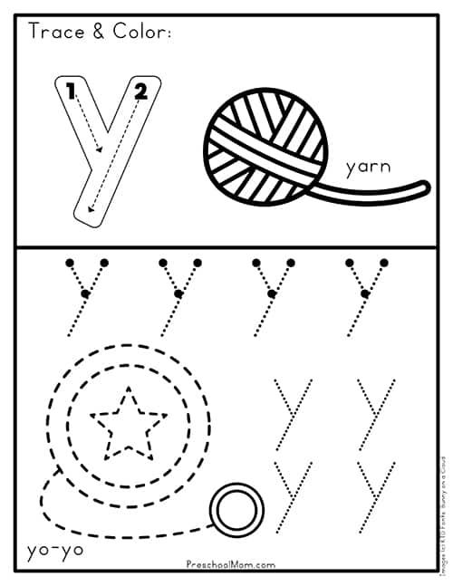 Letter y preschool printables