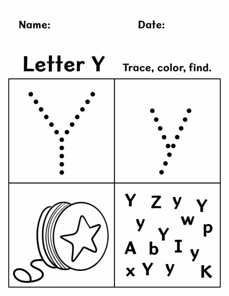 Free letter y worksheets for preschool â the hollydog blog