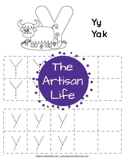 Free printable letter y tracing worksheet y is for yak