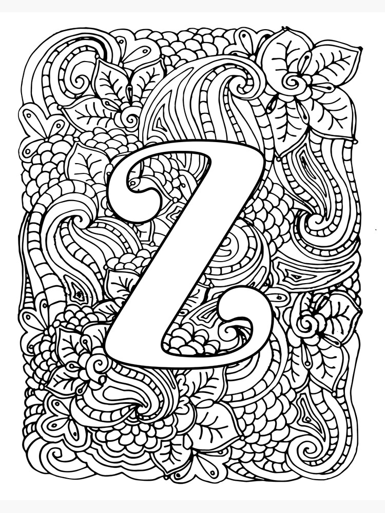 Adult coloring page monogram letter z art board print for sale by mamasweetea