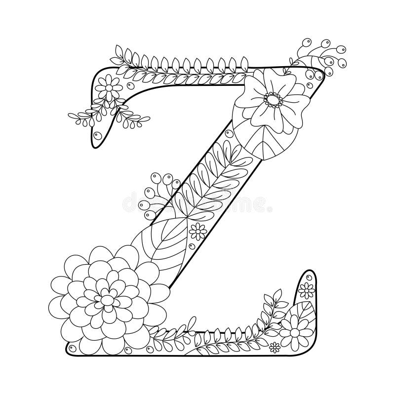 Letter z coloring book for adults vector stock vector