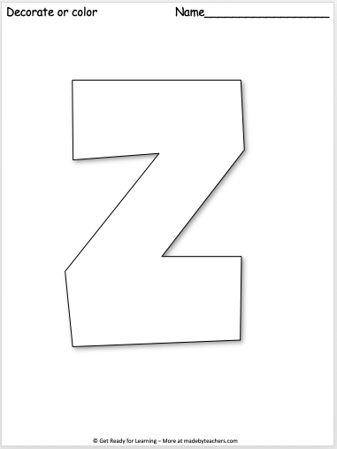 Free giant letter z worksheet