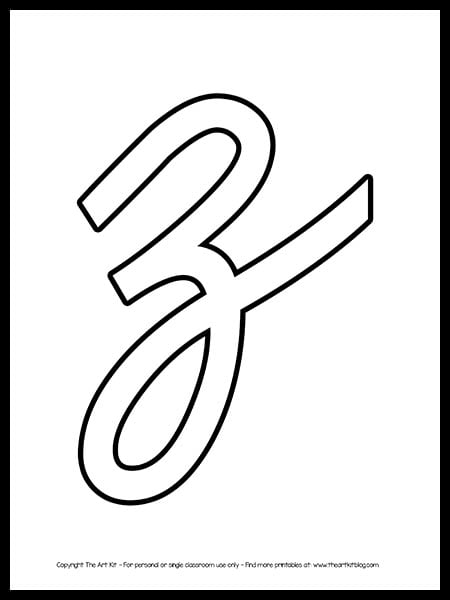 Lowercase letter z cursive outline printable free â the art kit