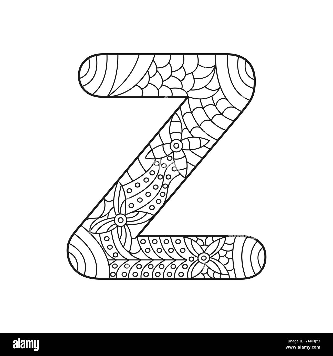 Empty outline of the letter z for coloring with paints pencils or markers for training and education isolated on a white background simple design stock vector image art