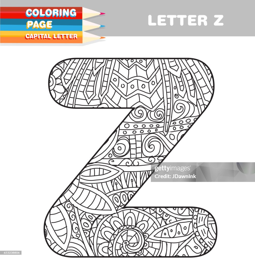 Adult coloring book capital letters hand drawn template high