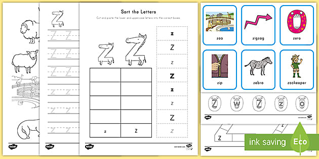 Letter z worksheet and activity pack alphabet ela