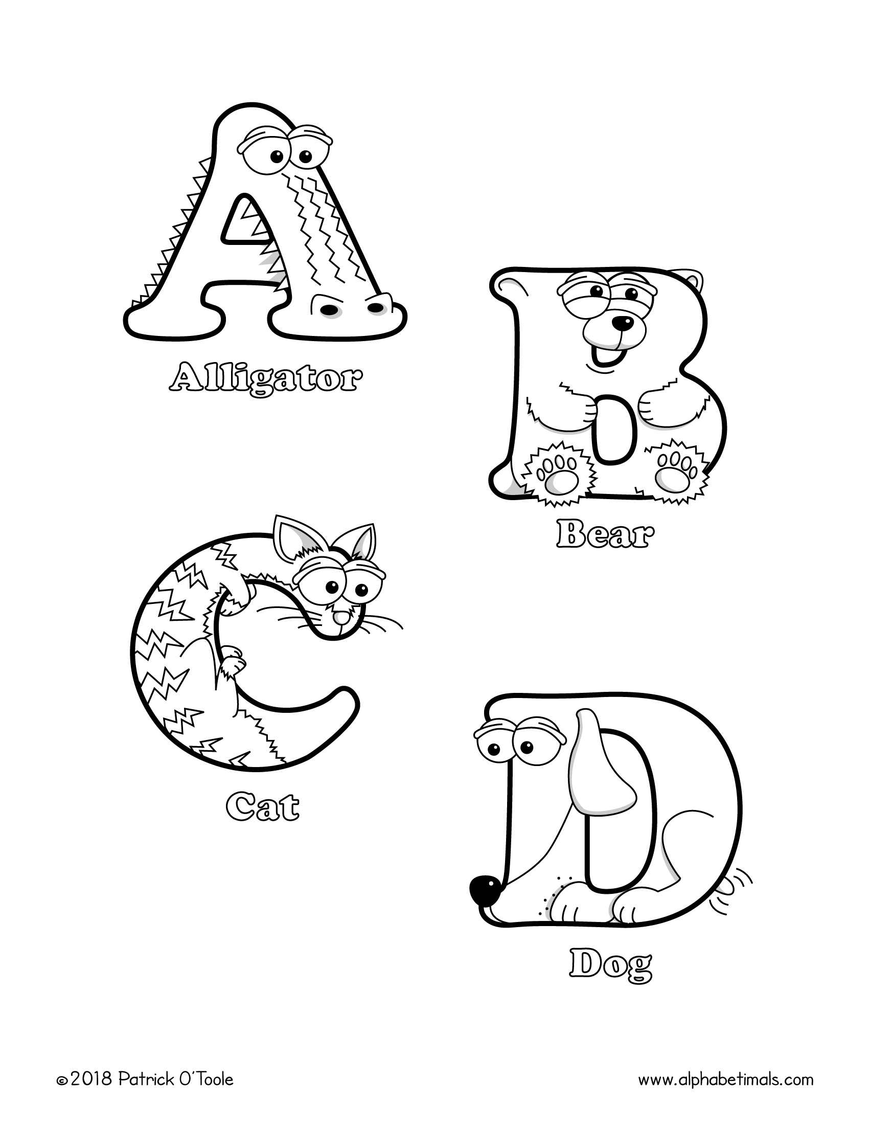Printable coloring pages uppercase letters animals