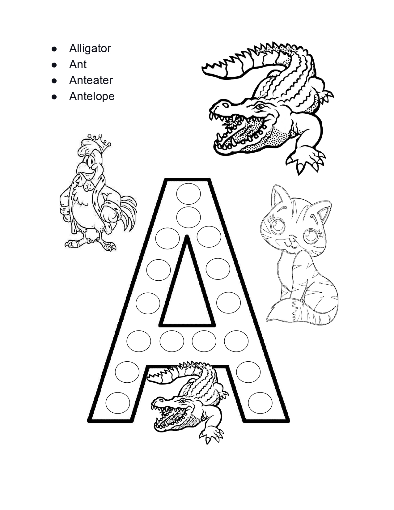 Letters and animals coloring pages made by teachers