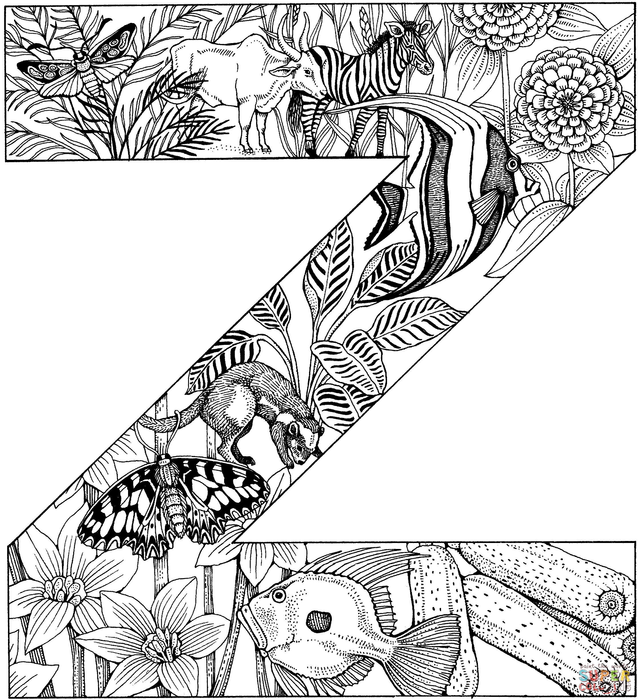 Letter z with animals coloring page free printable coloring pages