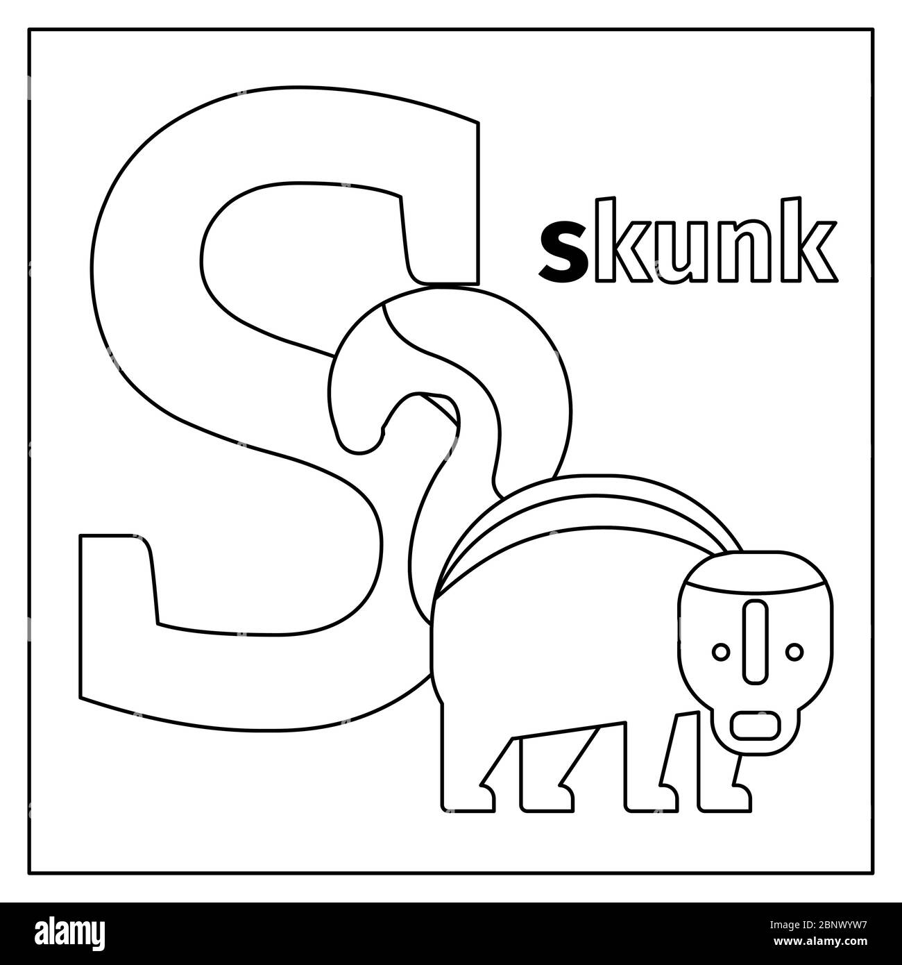 Coloring page or card for kids with english animals zoo alphabet skunk letter s vector illustration stock vector image art