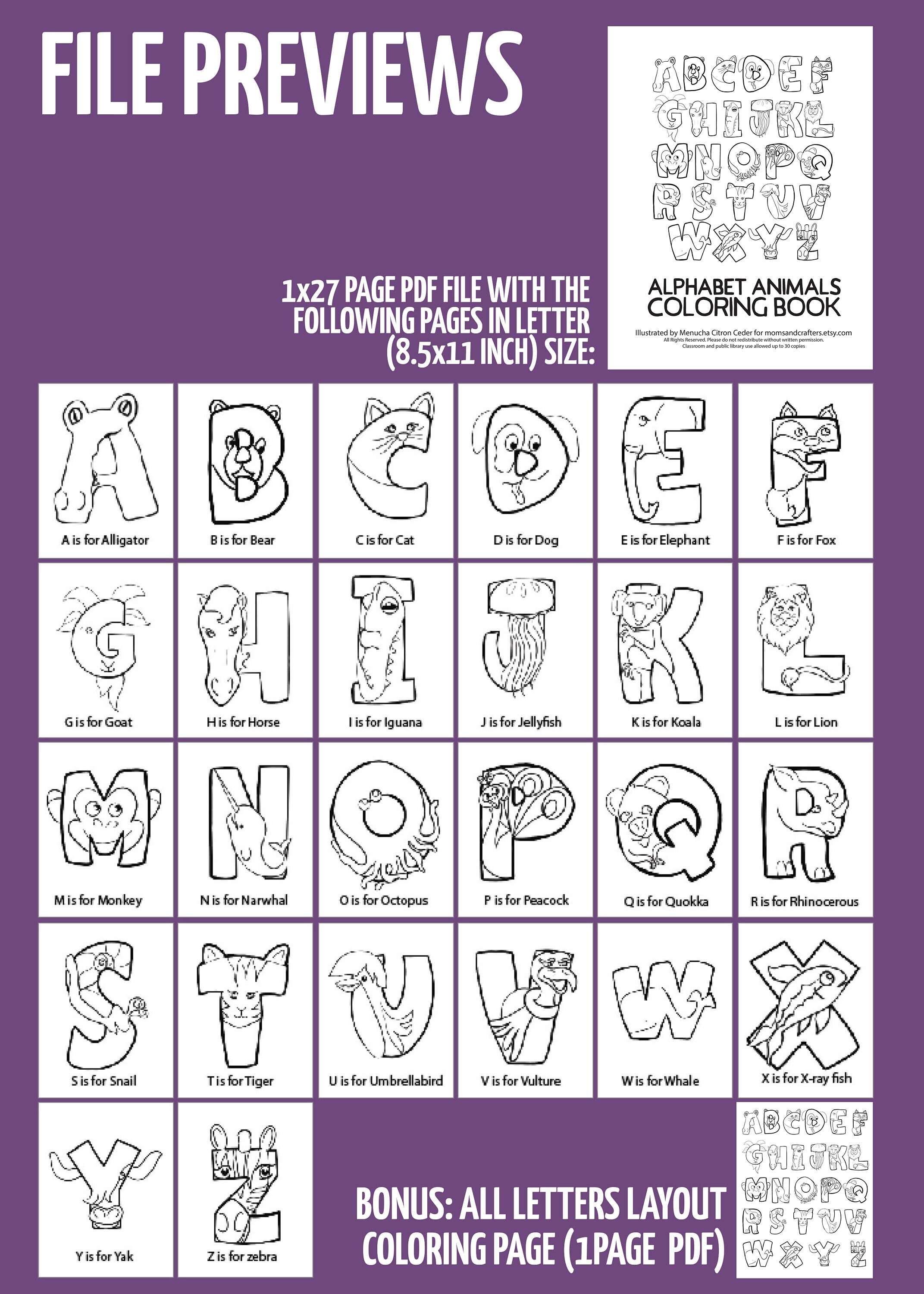 Alphabet coloring pages crafts for toddlers and preschool printable alphabet animals abc to color