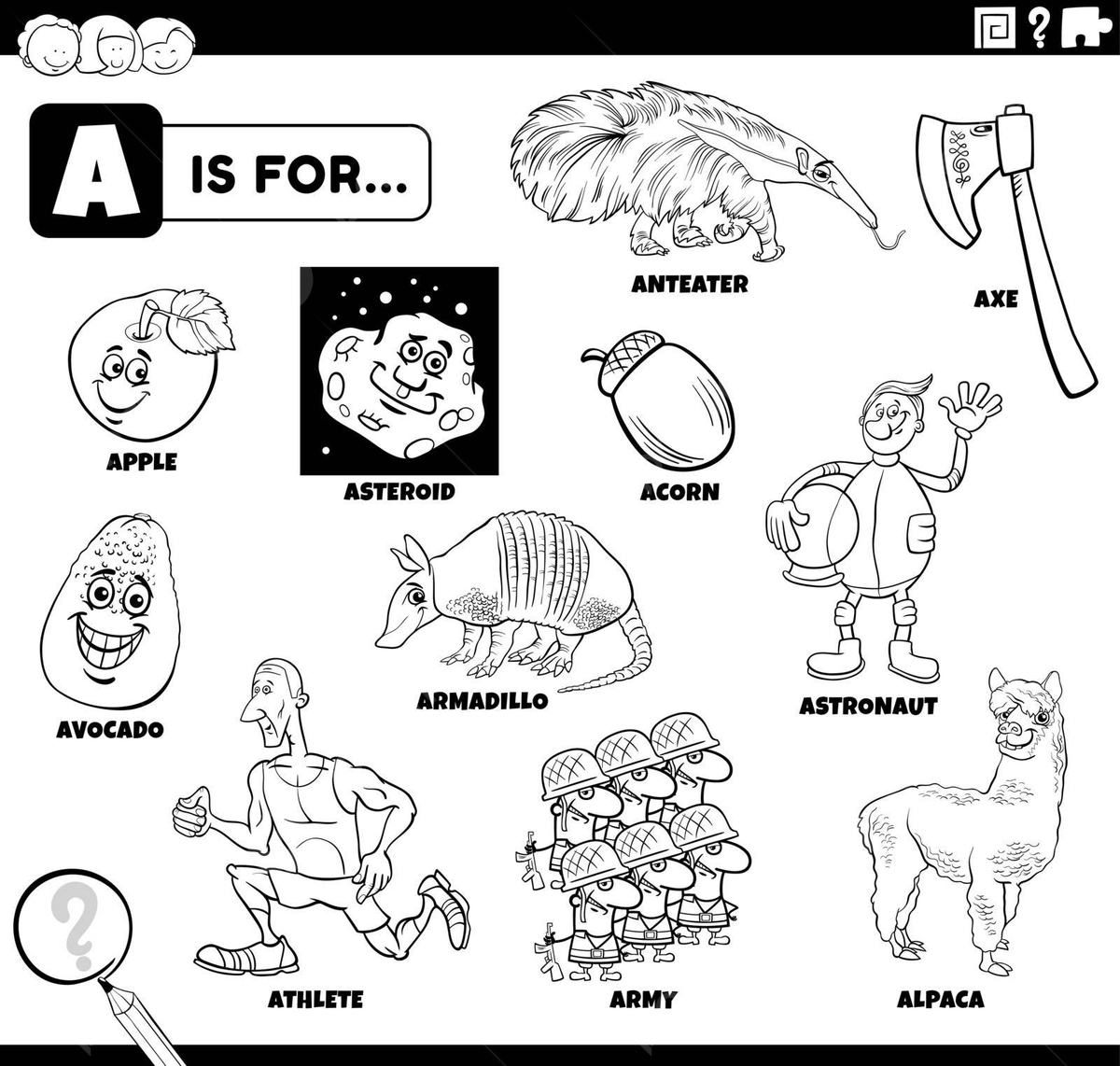 Set of educational coloring pages for children words starting with the letter a vector cat drawing star drawing ring drawing png and vector with transparent background for free download