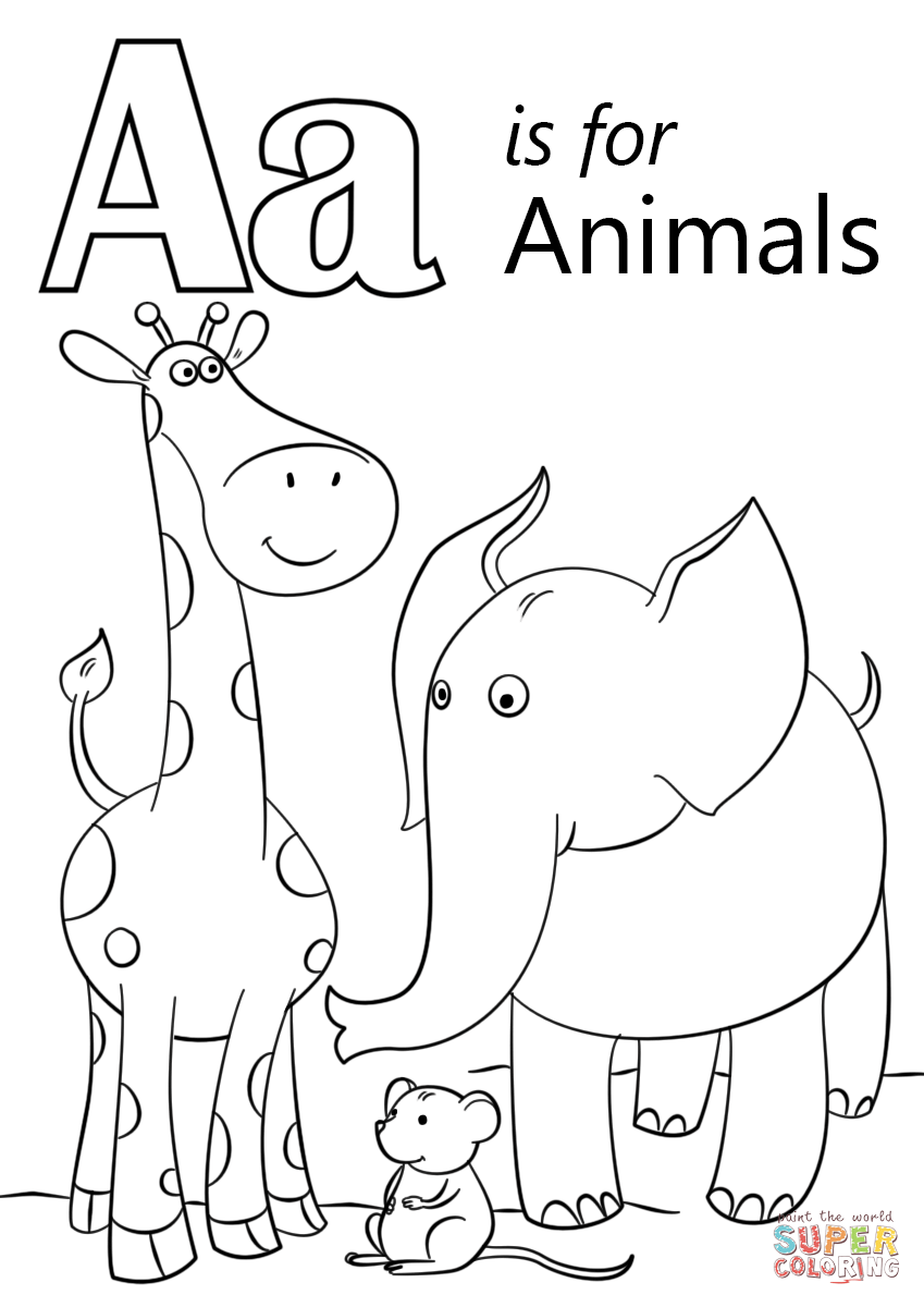 Letter a is for animals coloring page free printable coloring pages