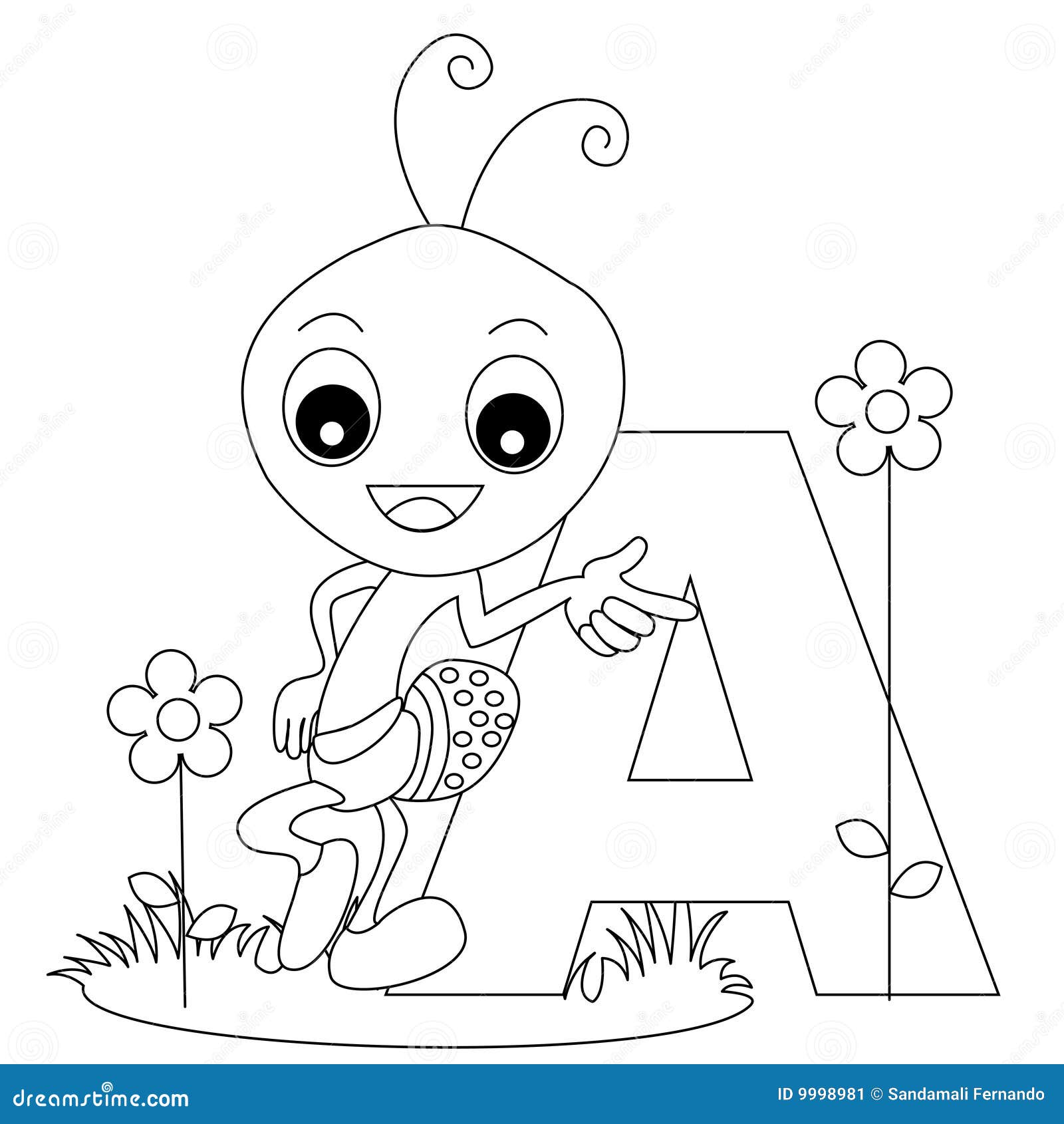 Animal alphabet a coloring page stock vector