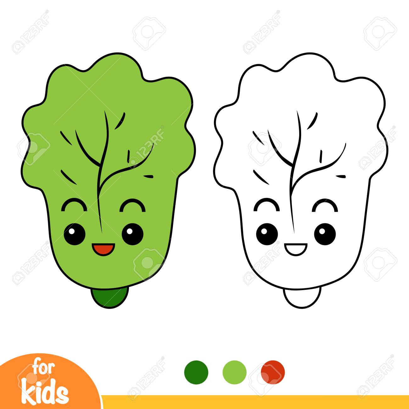 Coloring book for children lettuce with a cute face royalty free svg cliparts vectors and stock illustration image