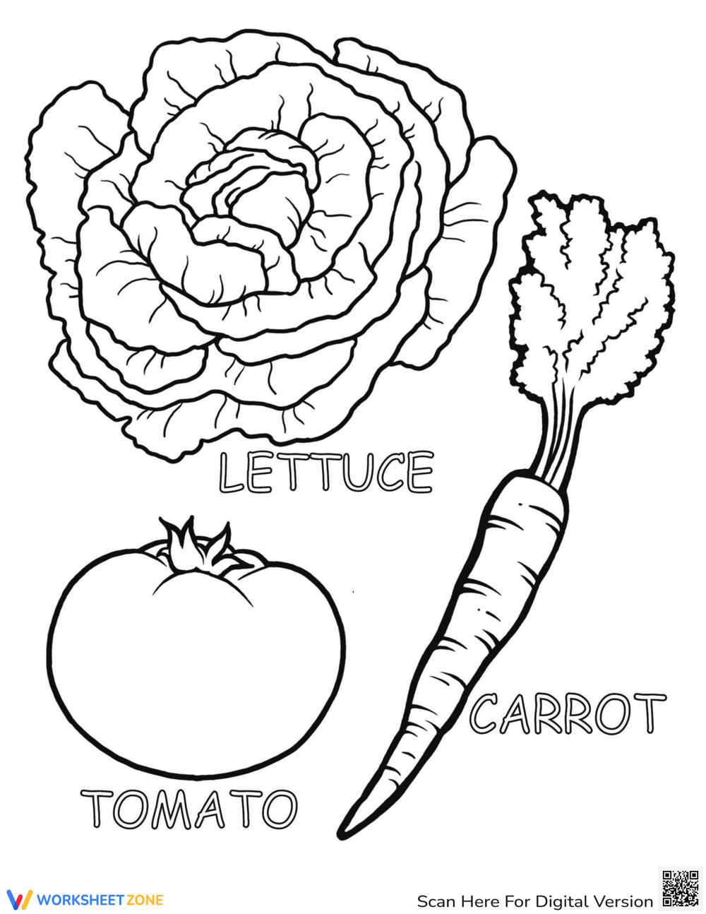 Vegetables coloring page worksheet
