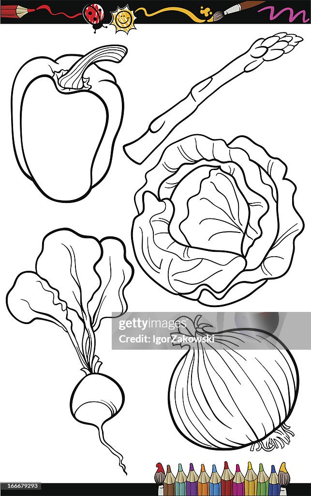 Cartoon vegetables set for coloring book high