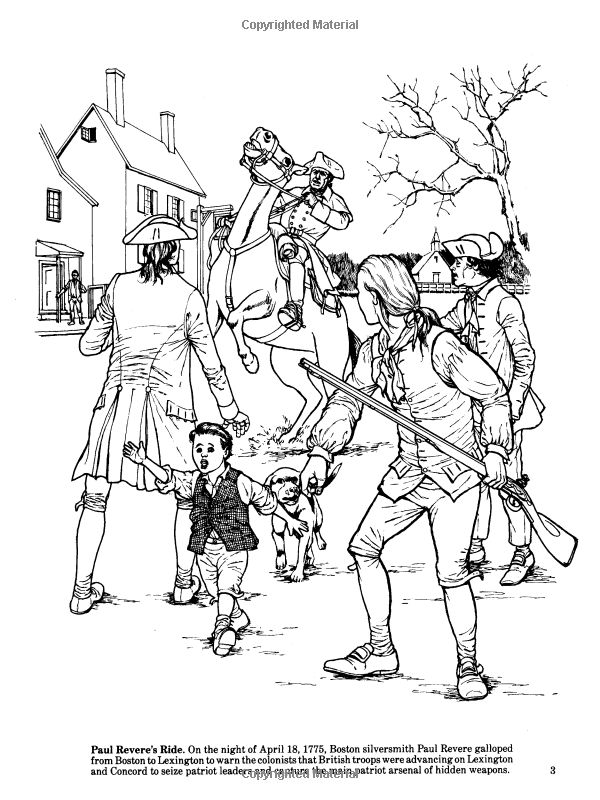 Story of the american revolution coloring book dover american history coloring books coloring books people coloring pages paul reveres ride