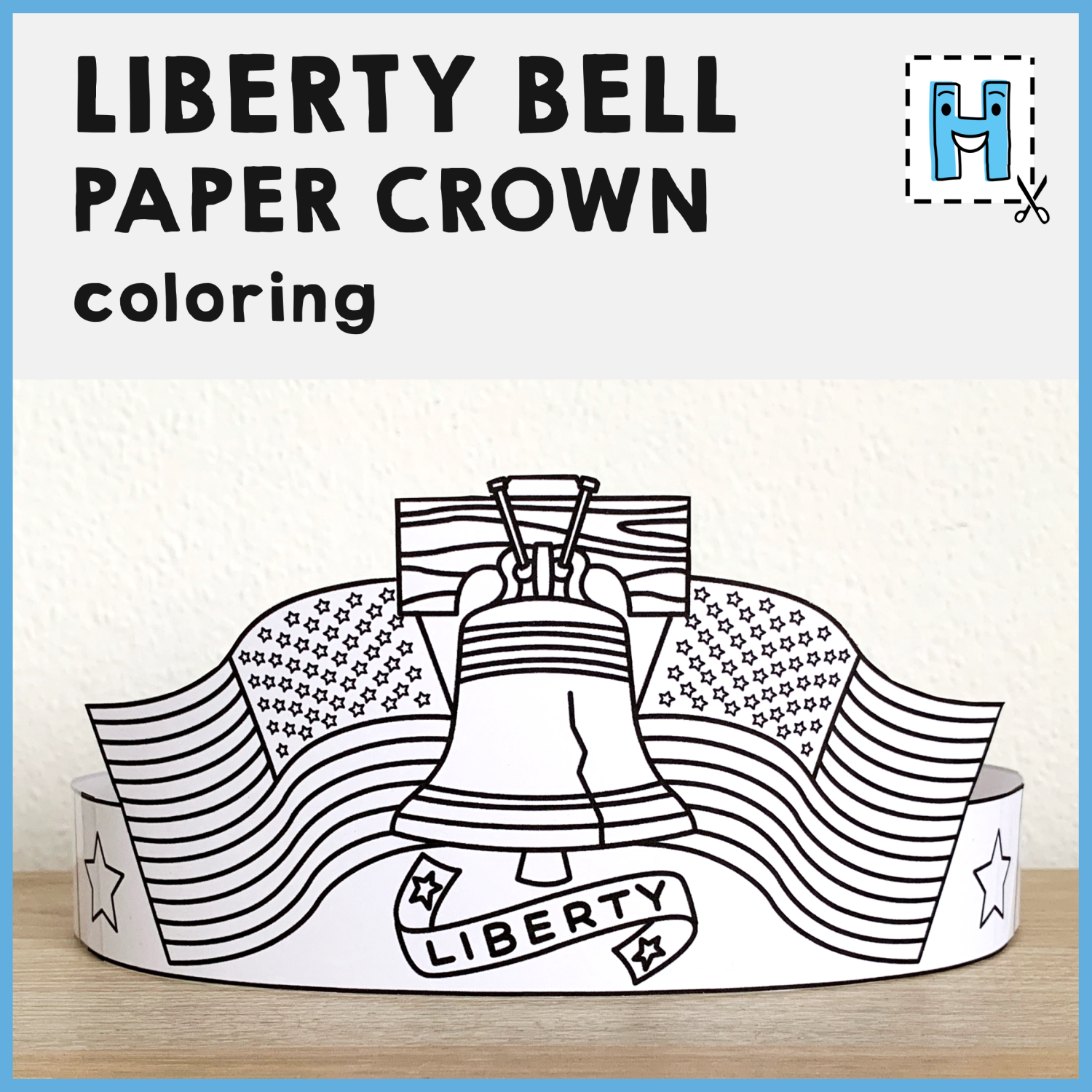 Liberty bell paper crown printable coloring craft activity template made by teachers