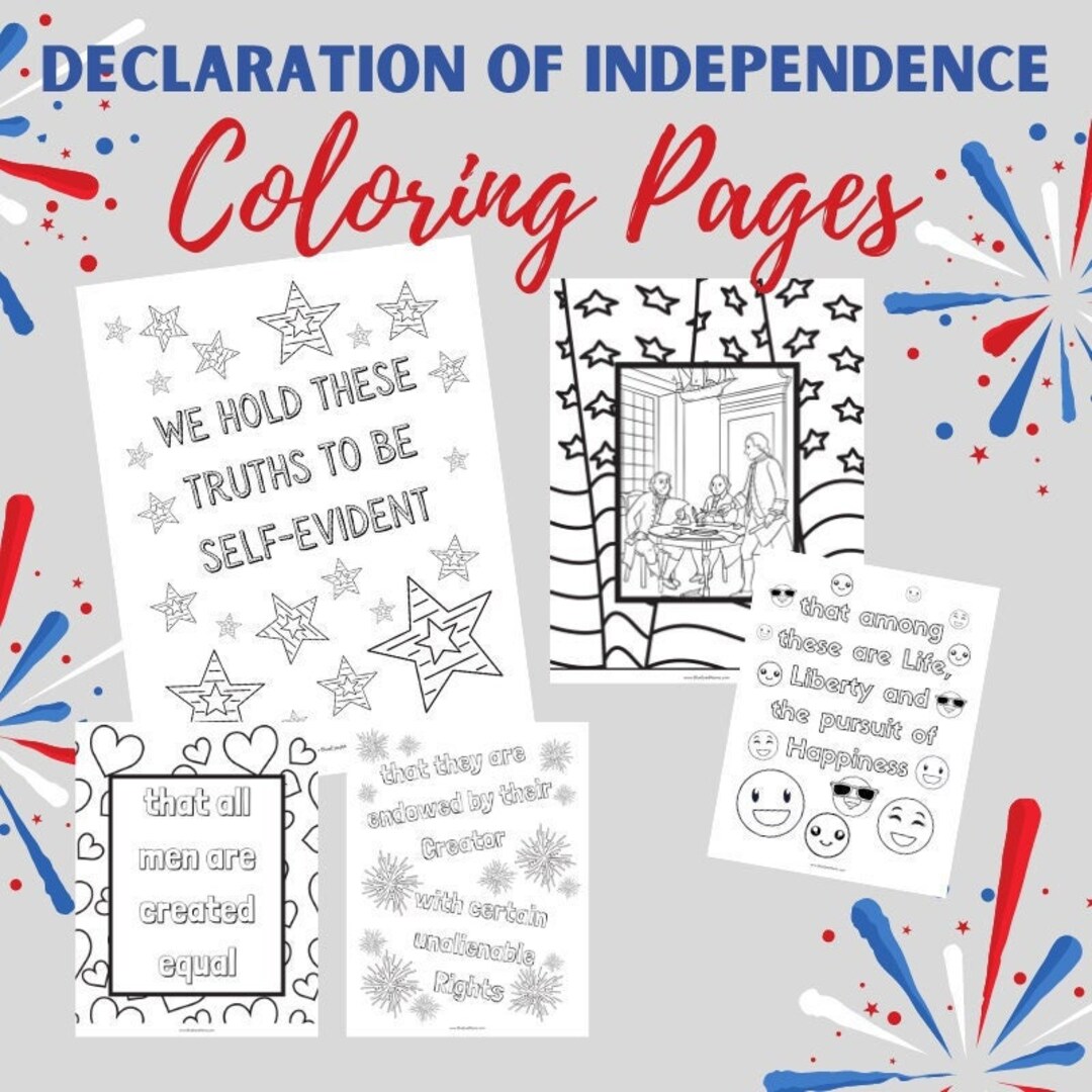 Declaration of independence coloring pages th of july printable instant download