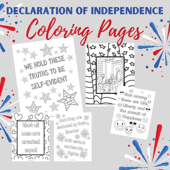 Declaration of independence coloring pages th of july printable instant download