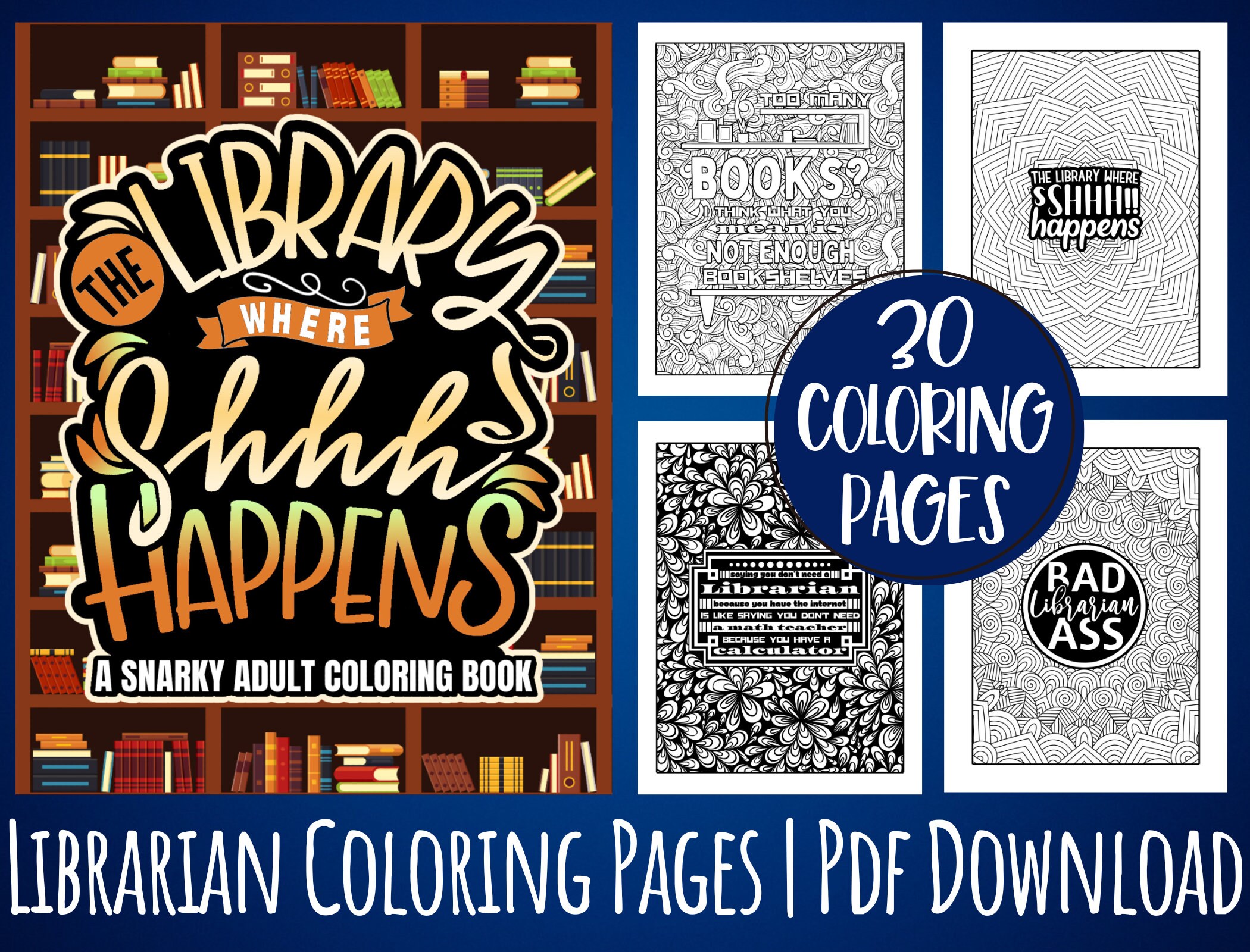 Librarian coloring book pages for adults funny snarky appreciation printable gift idea for librarians women men