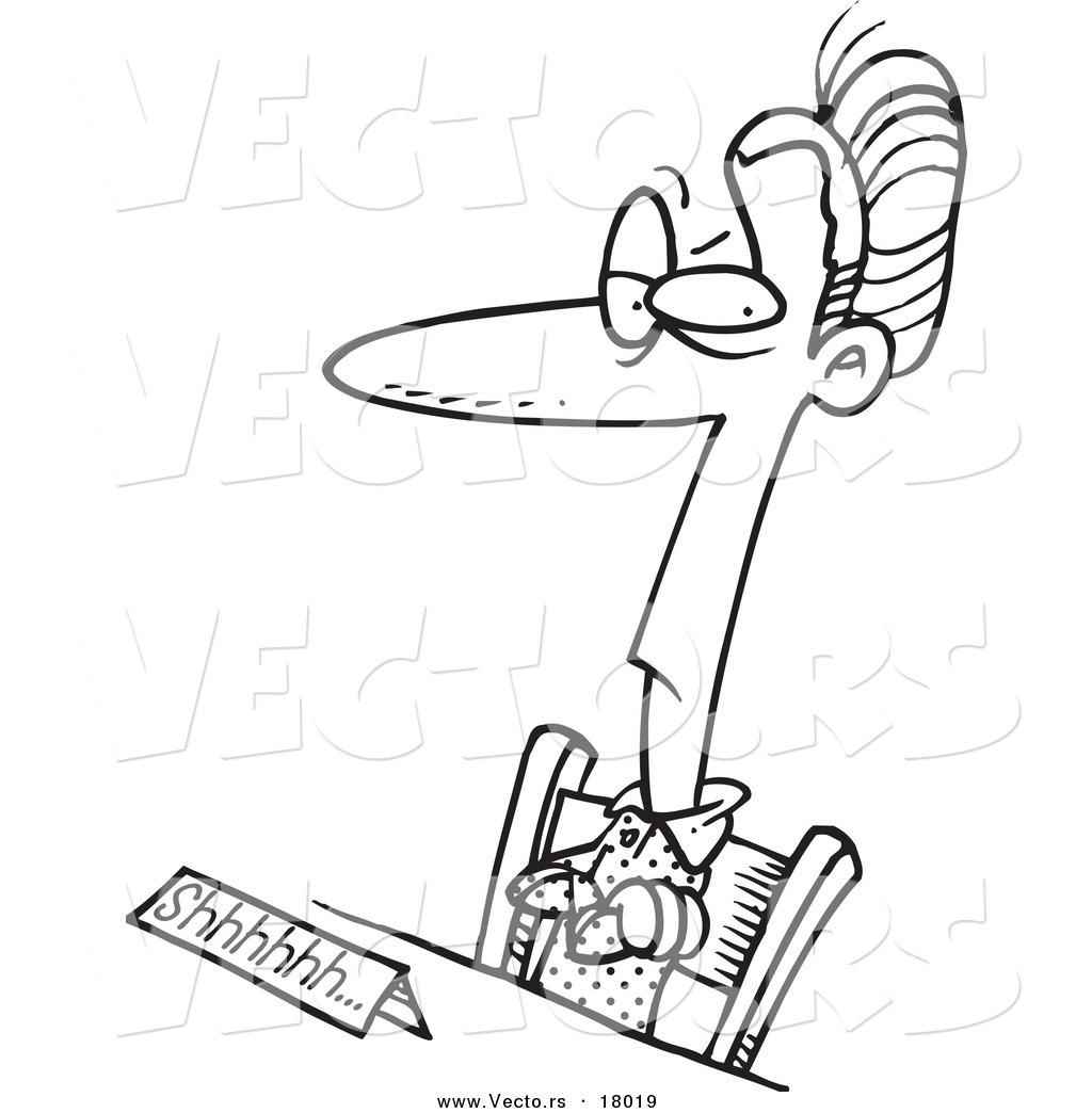 R of a cartoon female librarian sitting at a desk