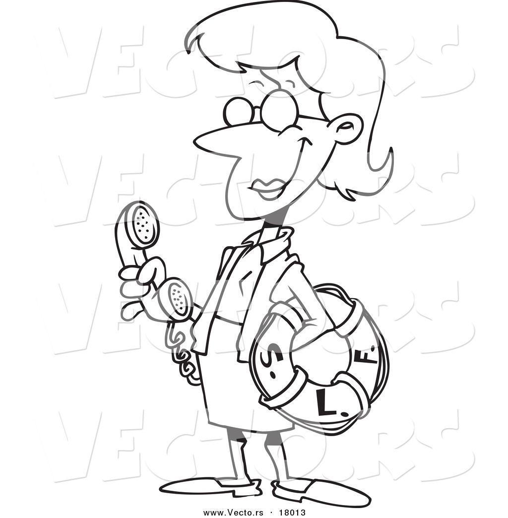 R of a cartoon female librarian holding a life buoy