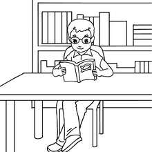 Pupil studying in th school library coloring pages