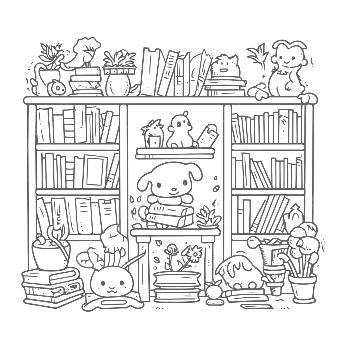 Adorable kawaii book shelf coloring page best of sakura cat coloring pages with sakura cat outline sketch drawing vector cat drawing book drawing kawaii drawing png and vector with transparent background for