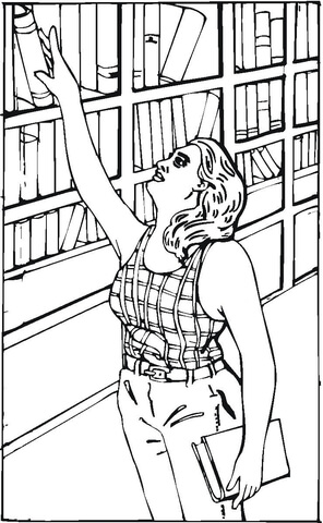 Reaching for a book in the library coloring page free printable coloring pages