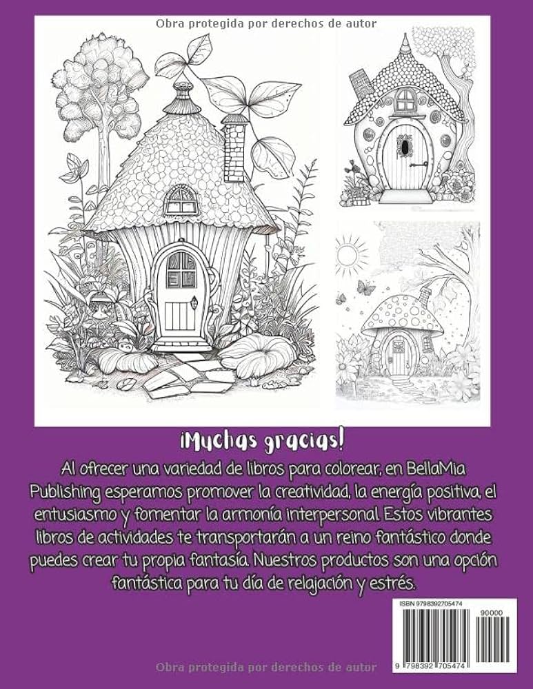 Casas de hadas de fantasãa libro para colorear para adultos con imãgen de dibujo mãgico en cala de gris de lãneas finas para la relajaciãn trãs y la imaginaciãn de