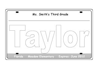 License plate glyph transportation preschool transportation unit teaching elementary