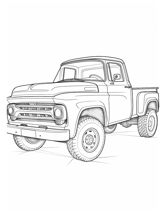 Pickup truck coloring pages for kids digital coloring pages great gift for kids gift for truck lovers coloring book download now