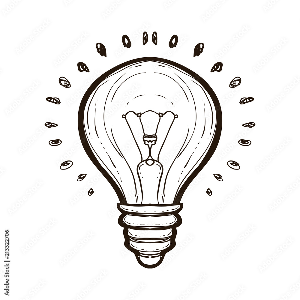 Light bulb with shining coloring book for adults vector