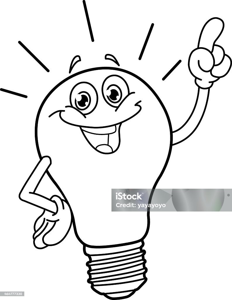 Outlined cartoon light bulb stock illustration