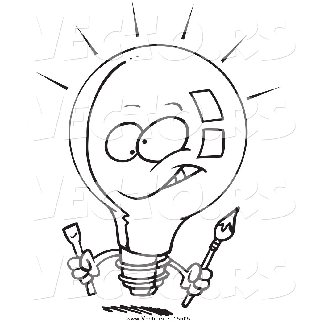 R of a cartoon innovative light bulb