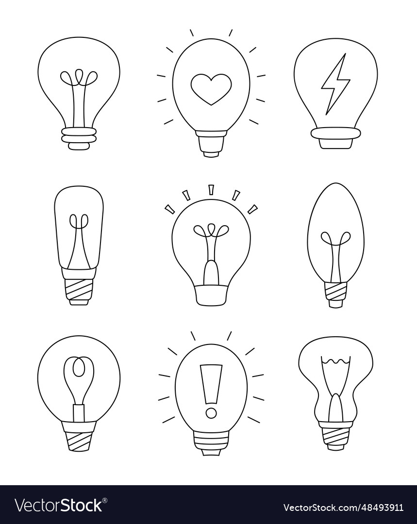 Light bulb coloring page hand drawn style vector image