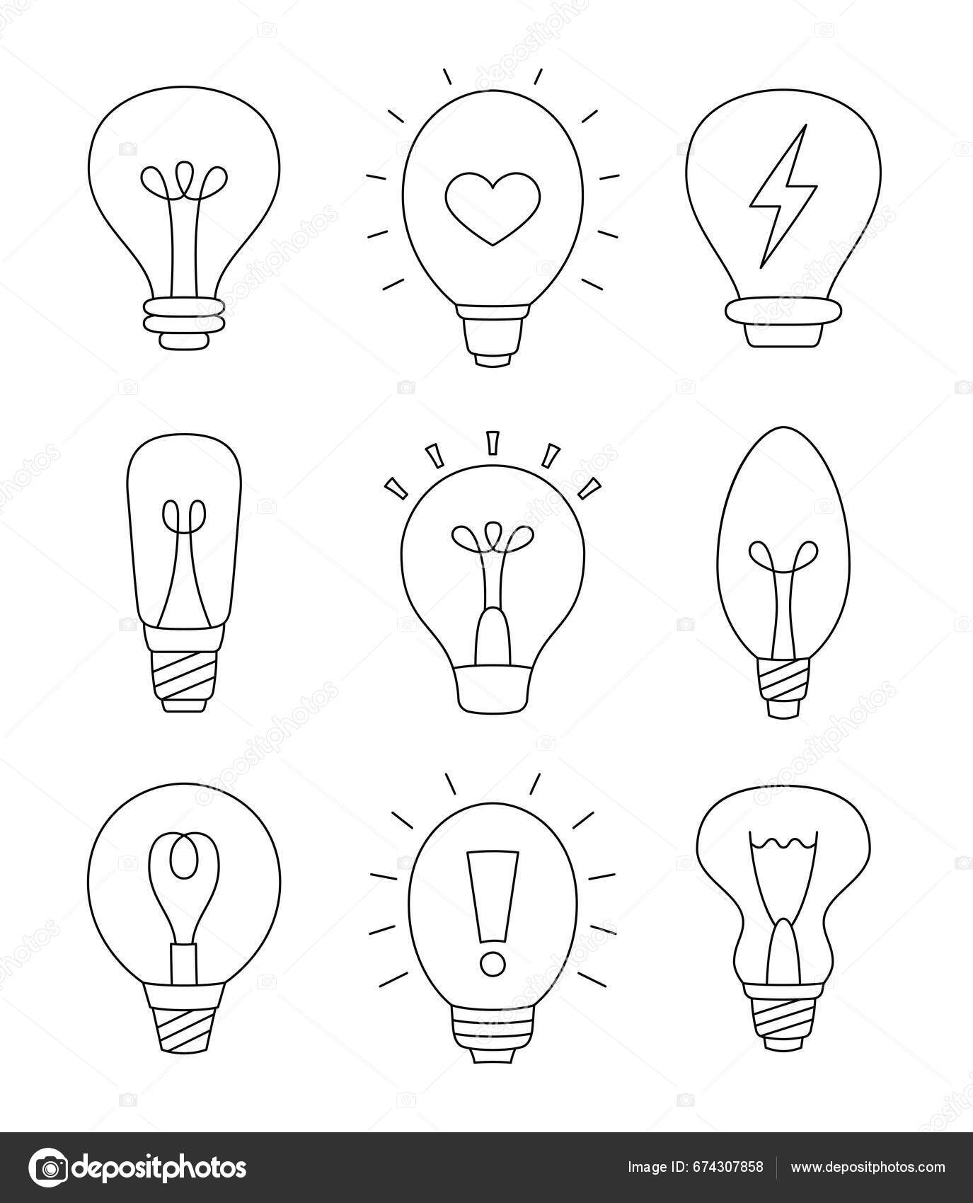 Light bulb coloring page hand drawn style symbol creativity innovation stock vector by palau