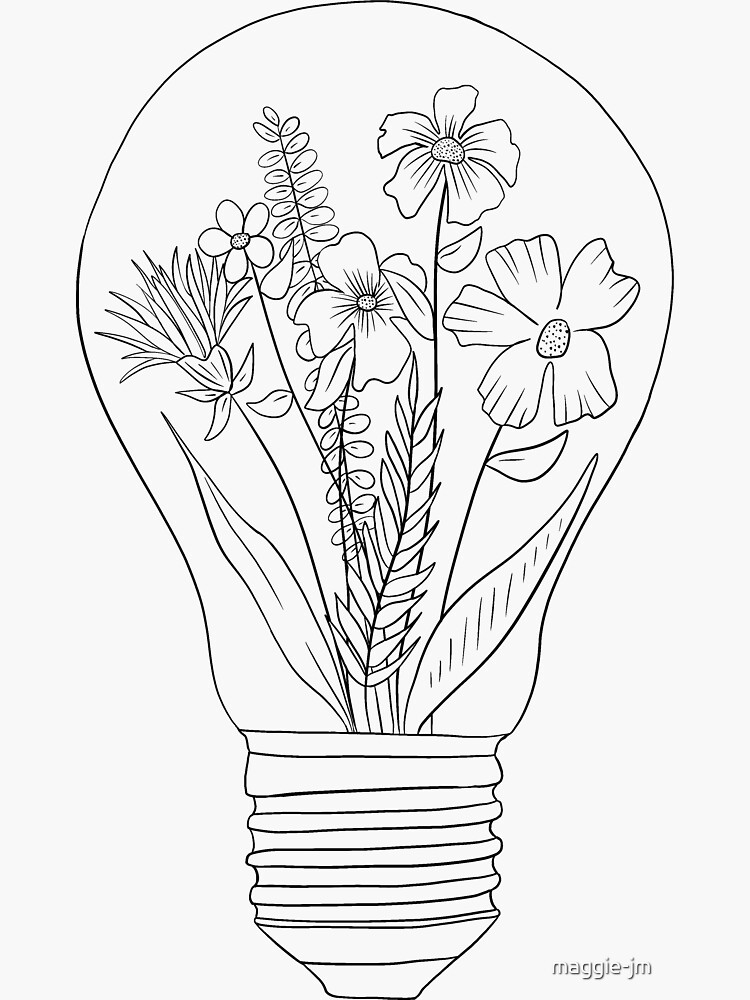 Flower light bulb line drawing sticker for sale by maggie