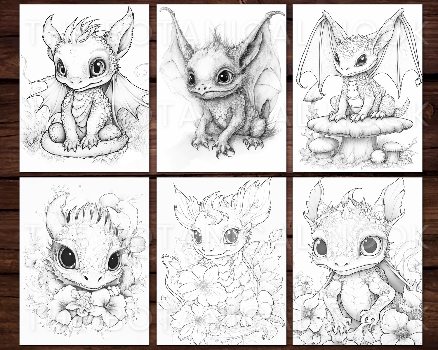 Baby forest dragon fantasy coloring page book adults kids