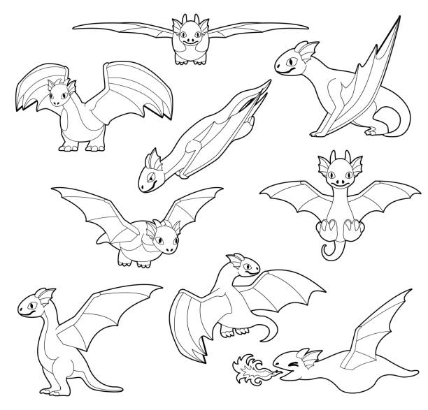 Dragon cute cartoon vector coloring book stock illustration