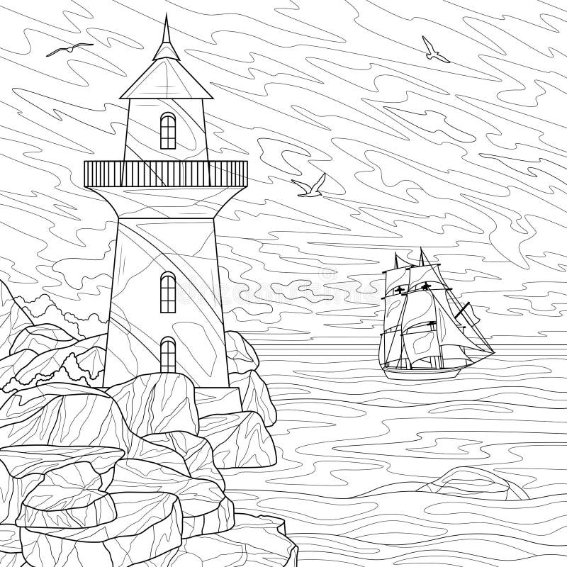 Lighthouse coloring page stock illustrations â lighthouse coloring page stock illustrations vectors clipart