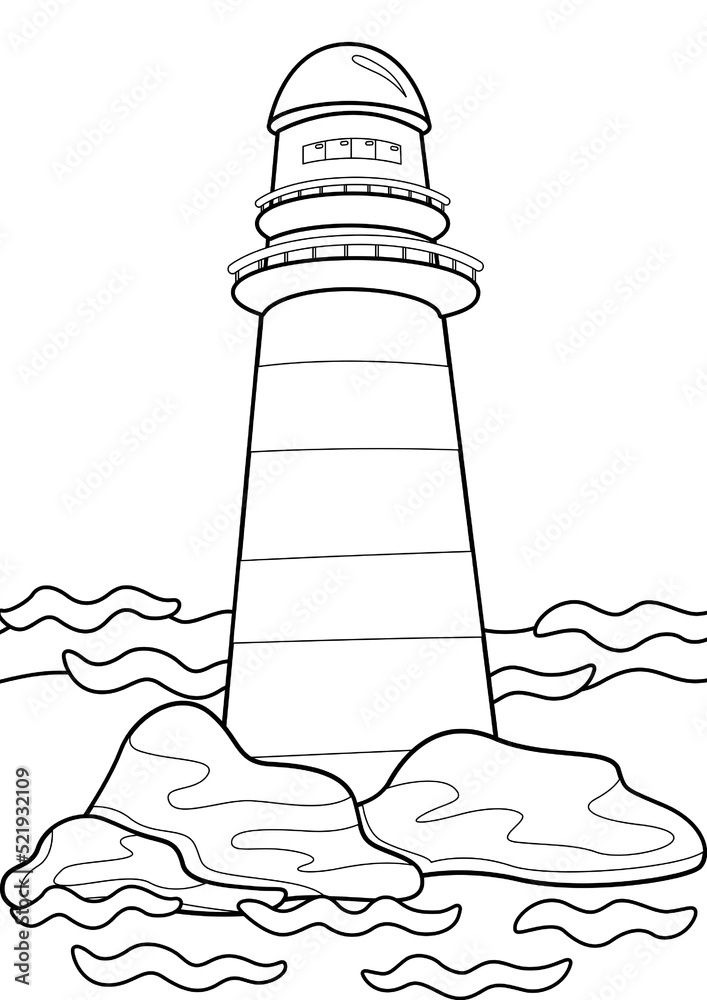 Light house in sailing theme coloring pages a for kids and adult vector