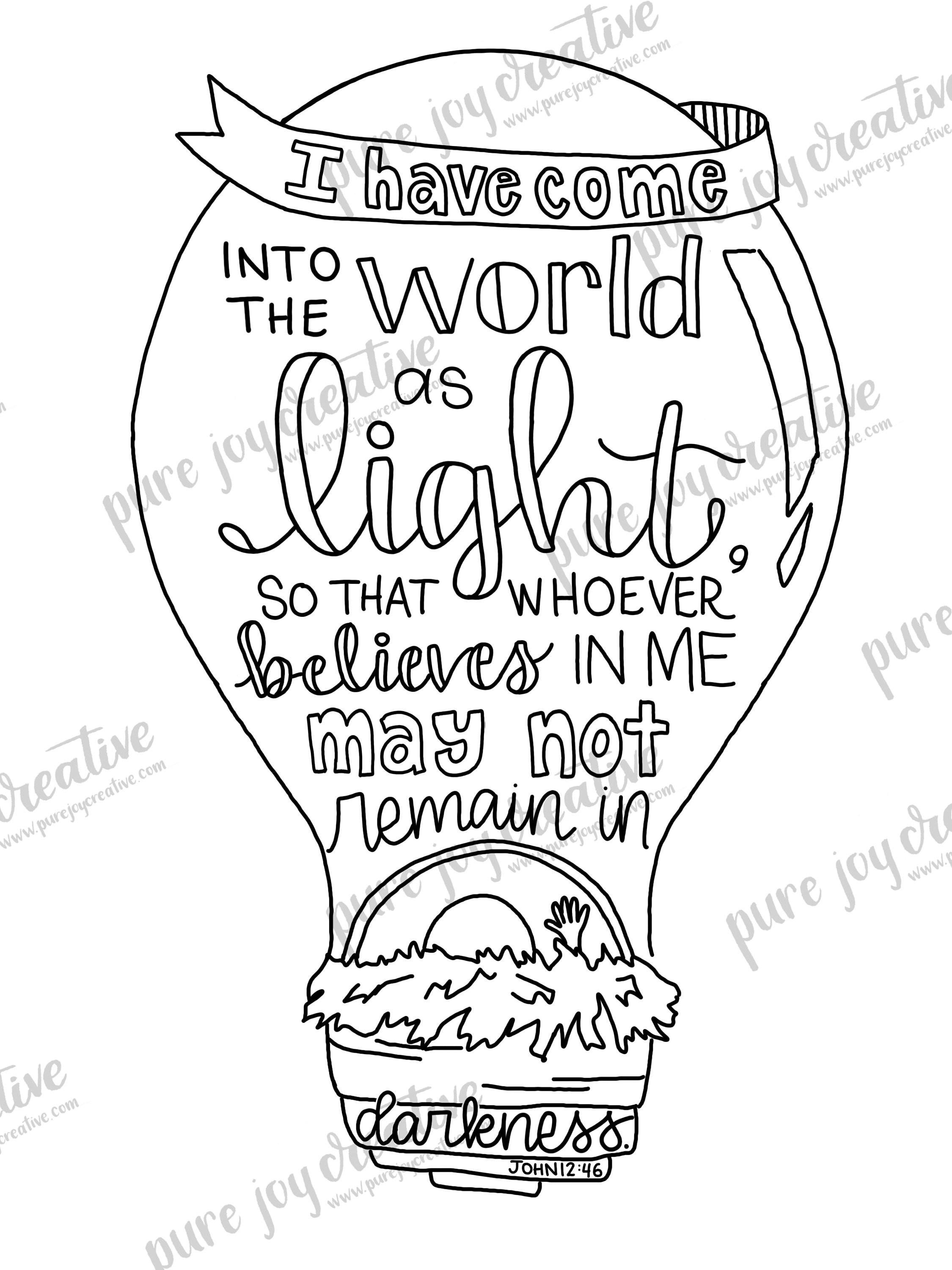 Light of the world john coloring page digital download