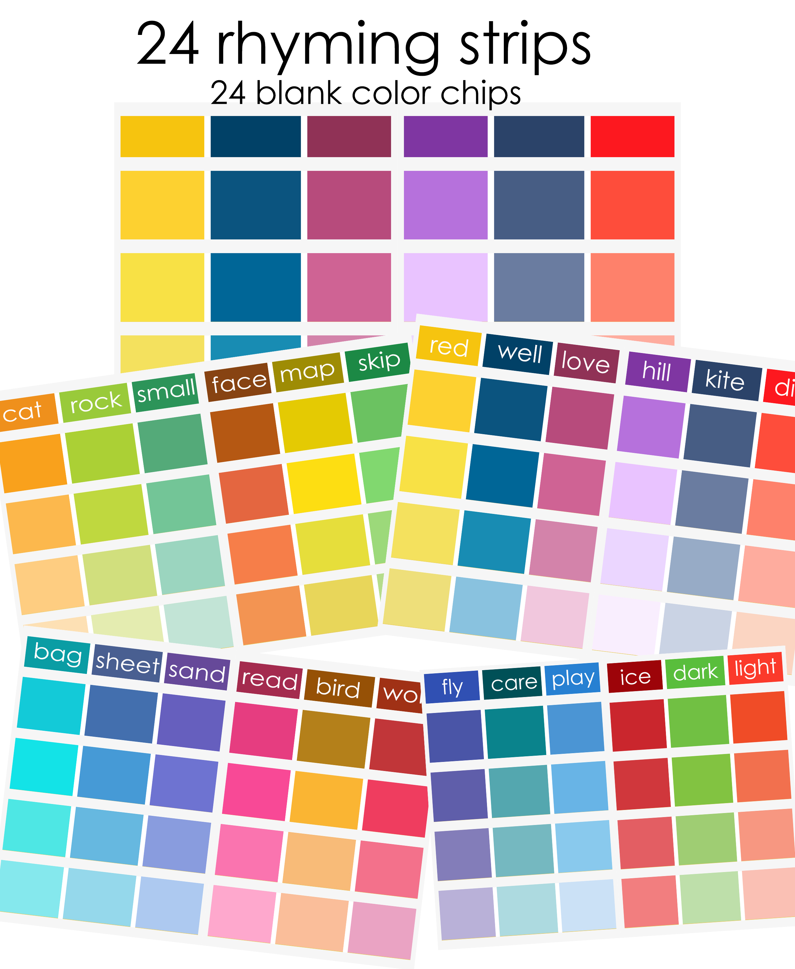 Rhyming words color strips rhyme