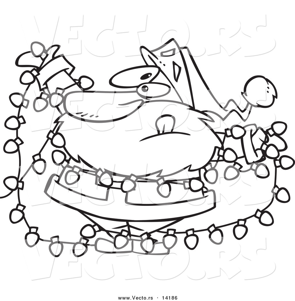 R of a cartoon santa tangled in christmas lights