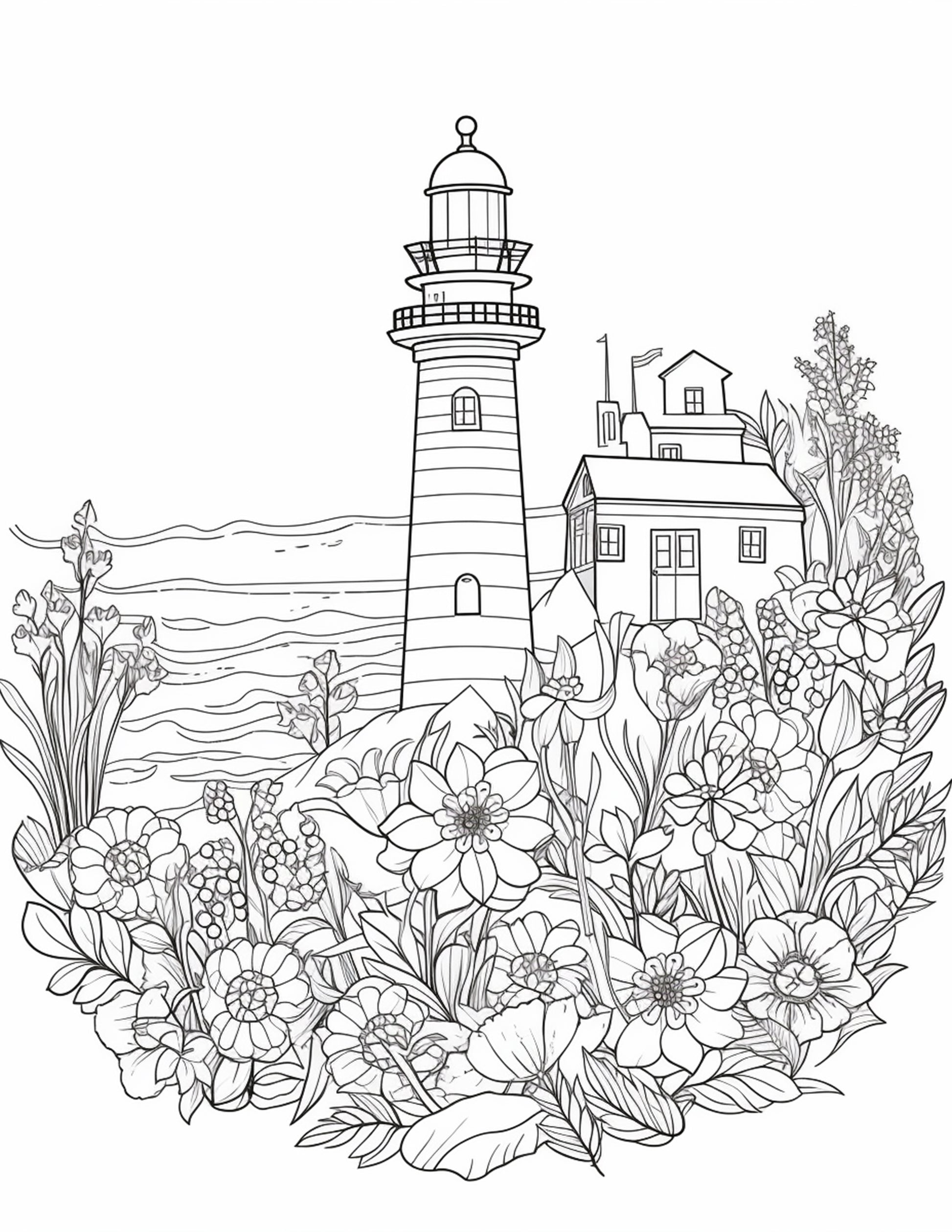 Printable lighthouse scene coloring pages for adults printable pd â coloring