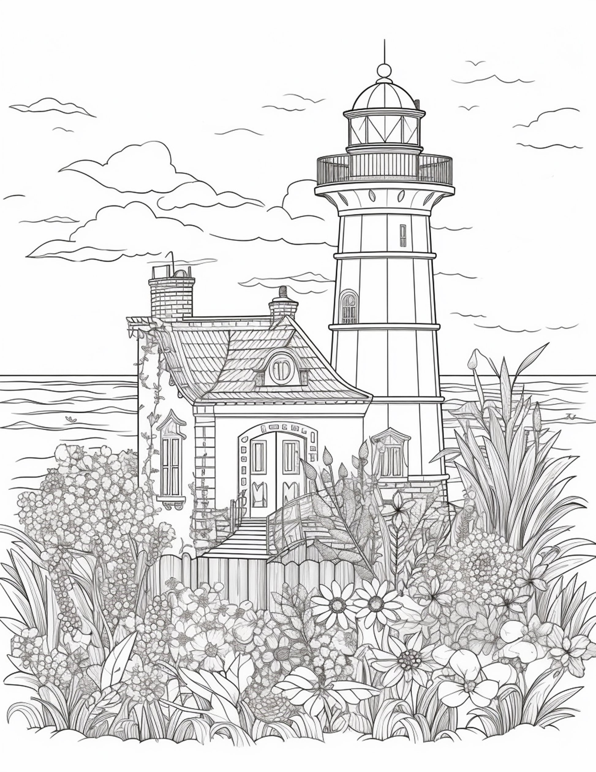 Printable lighthouse scene coloring pages for adults printable pd â coloring